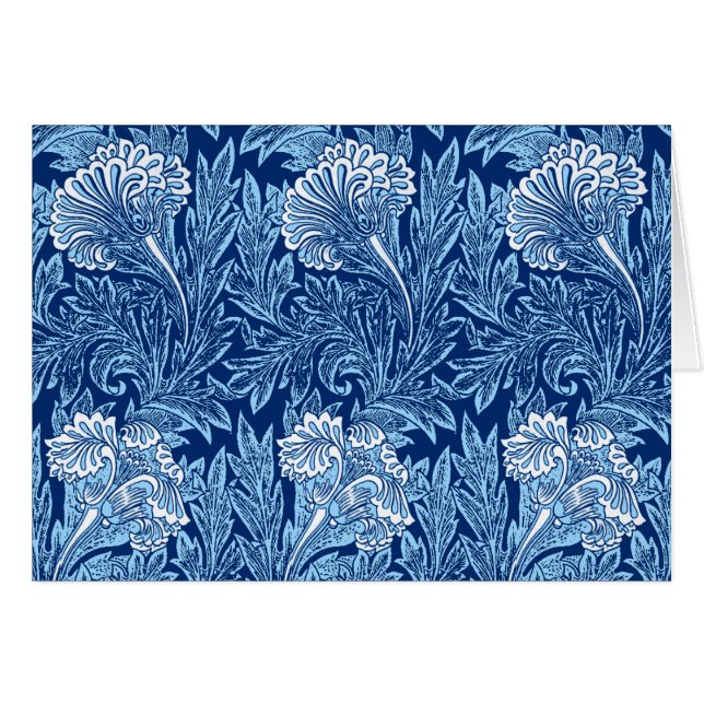 Jacobean Flower Damask, Navy, Sky Blue et White (Devant Horizontal)