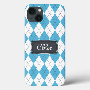Jacquard bleu blanc gris Nom iPhone 13 Coque