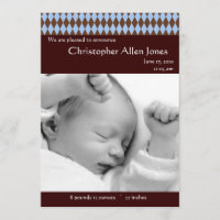 Jacquard bleu et Brown Faire-part de naissance béb
