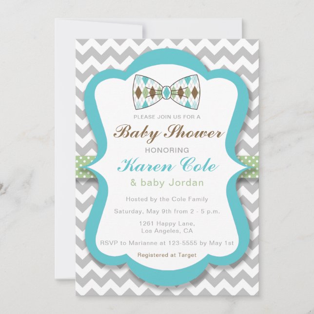Jacquard Bow Cravate garçon Baby shower Invitation (Devant)