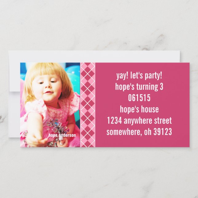 Jacquard de framboise Birthdy Photo Invitation (Devant)