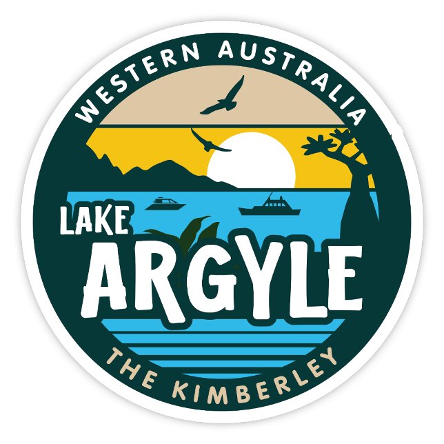 Jacquard du lac, Autocollant de l'Australie occide (Lake Argyle, The Kimberley, Western Australia Retro Round Sticker)