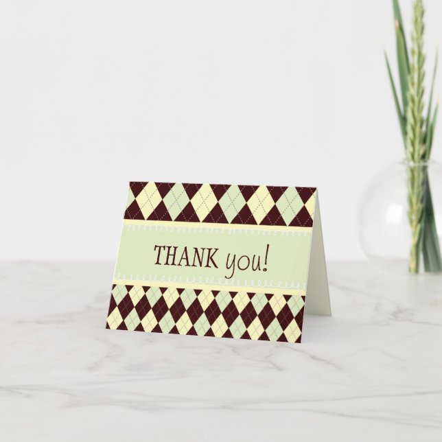 Jacquard Jaune Neutre Vert Merci Carte Note (Devant)