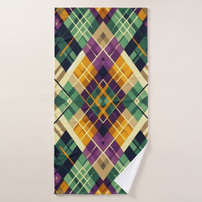 Jacquard Mardi Gras jaune violet vert (Serviette de bain)