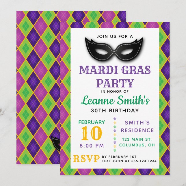 Jacquard Mardi Gras Party Invitation (Devant / Derrière)