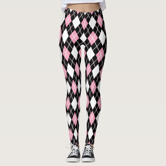 Jacquard noir et rose sans couture Motif Leggings (Devant)