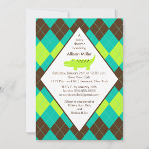 Jacquard Preppy Alligator Baby shower Invitation