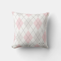 Jacquard rose et gris Motif Monogramme Coussin