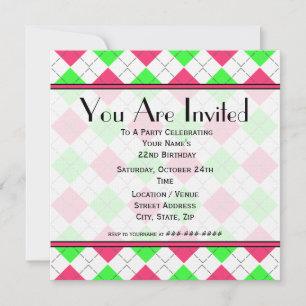 Jacquard rose et vert Invitation d'anniversaire