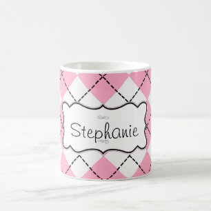 Jacquard rose noir Nom personnalisé Café Mug