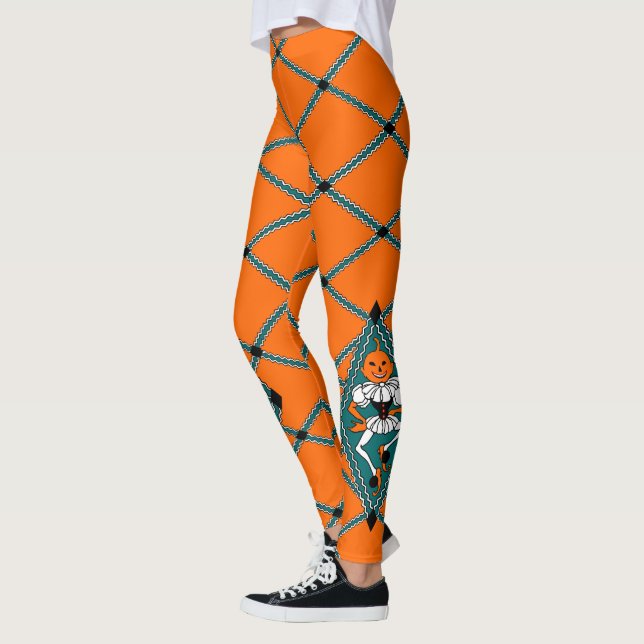 Jacquard vintage Orange Halloween Jesters Leggings (Gauche)