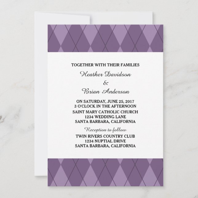 Jacquard violet Invitation de mariage (Devant)
