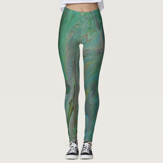 Jade 3 Fluid Deep Green Leggings Abstraits (Devant)