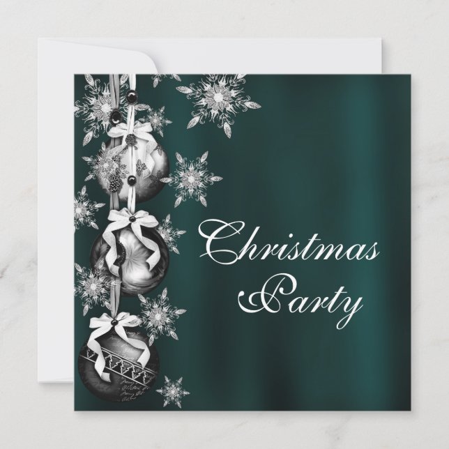 Jade Green Snowflakes Noël Invitations (Devant)