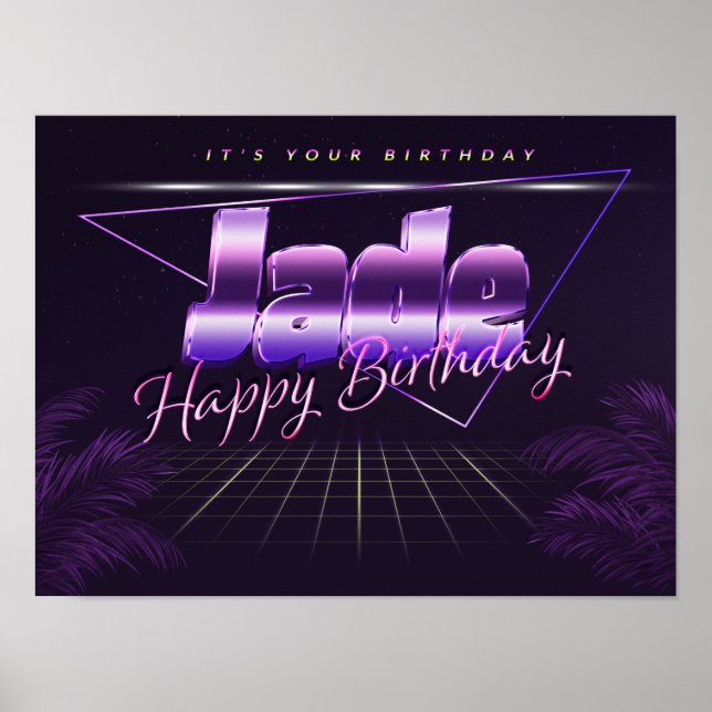 Jade Nom Prénom lila retro Affiche Anniversaire (Devant)