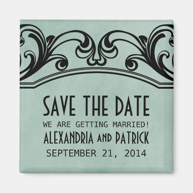 Jade Vintage Swirls Save the Date Magnet (Devant)