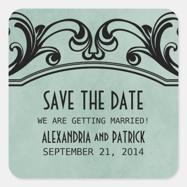 Jade Vintage Swirls Save the Date Stickers (Devant)