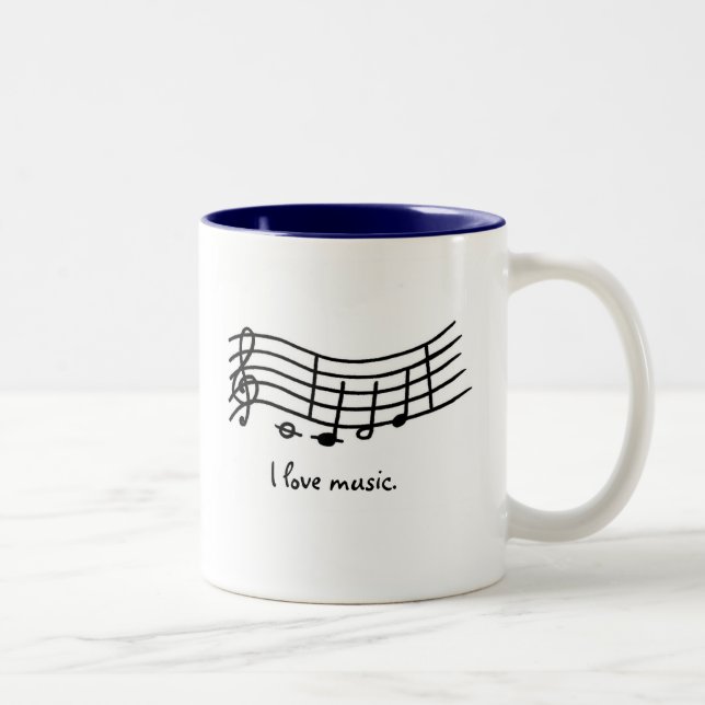 J'adore la musique, les notes sur des mugs à échel (Droit)
