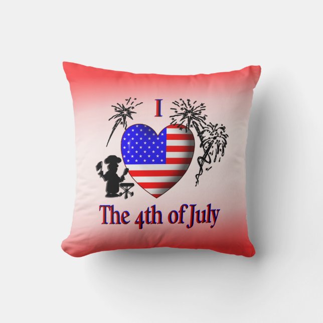 J'adore le 4 juillet Coussin Rouge Mojo américain (Recto)