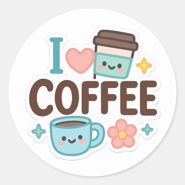 J'adore le café Mignon Kawaii Autocollant – Adorab (Devant)