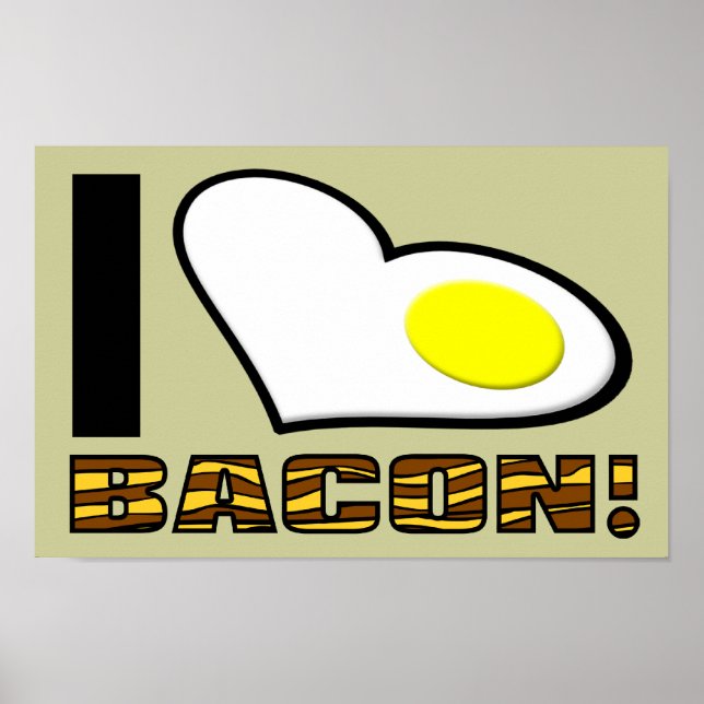 J'adore le Poster Drôle de Bacon Panneau Signaléti (Devant)
