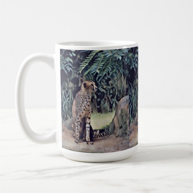 Jaguar Dans La Peinture À L'Huile Forestière, Mug  (Gauche)