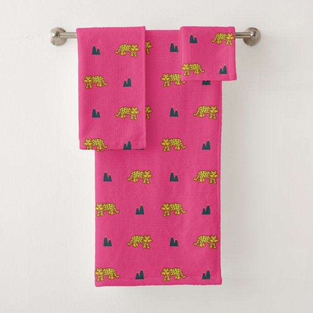 Jaguar pattern towel set: pink (En situation)