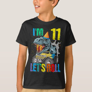 J'ai 11 ans, Roll Monster Truck Dinosaur T-Shirt