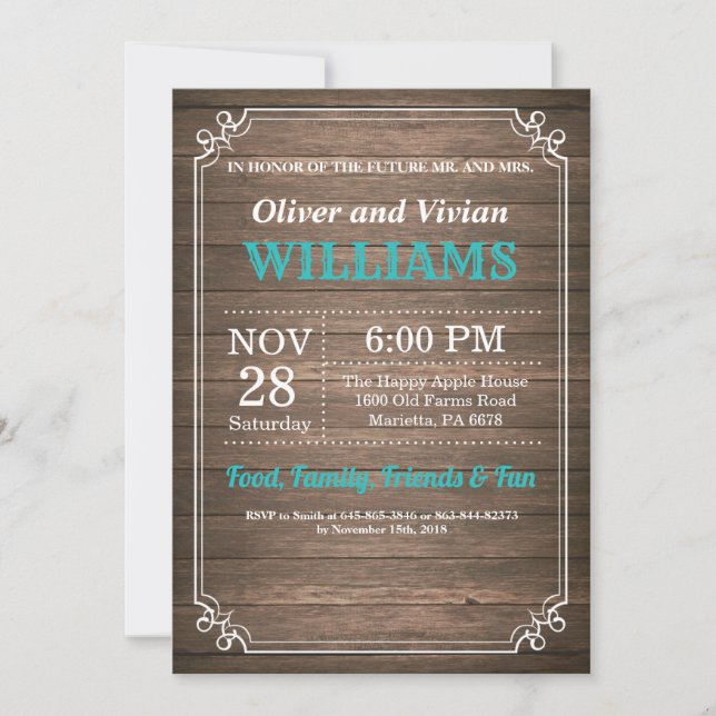 J'AI BBQ Invitation Rustique Turquoise Mariage Eng (Devant)