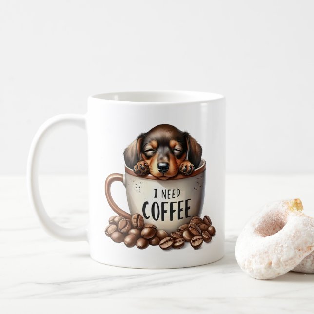J'ai besoin de café - chiot dans une tasse  (Avec donut)