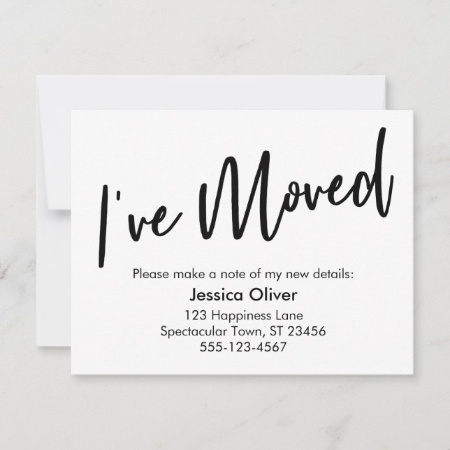 "J'ai déménagé" Écriture moderne Carte blanche noi (Devant)