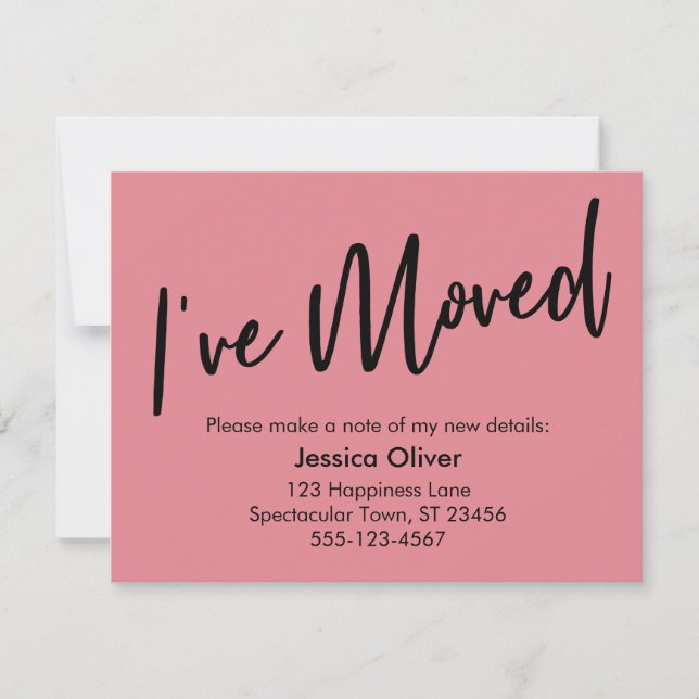 J'ai déménagé écriture moderne carte glace fraise (Devant)