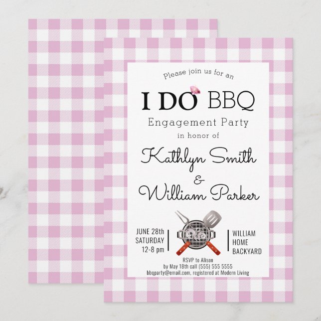 J'AI Fiançailles Pink Plaid BBQ Party Invitation (Devant / Derrière)