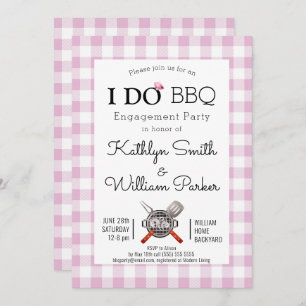 J'AI Fiançailles Pink Plaid BBQ Party Invitation