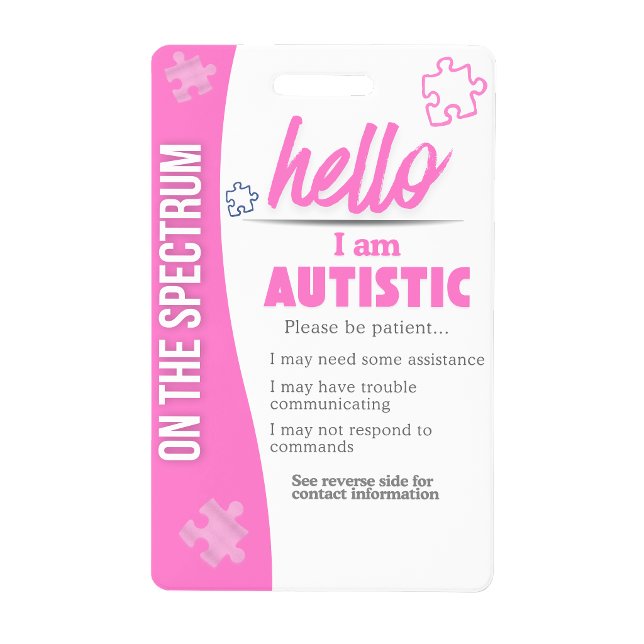 J'ai un badge d'identification personnalisé autist (I Have Autism ID Personalized Autistic Name Badge)