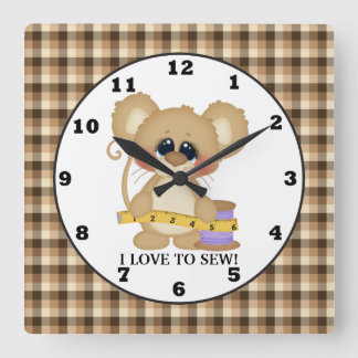 J'aime à coudre souris horloge murale