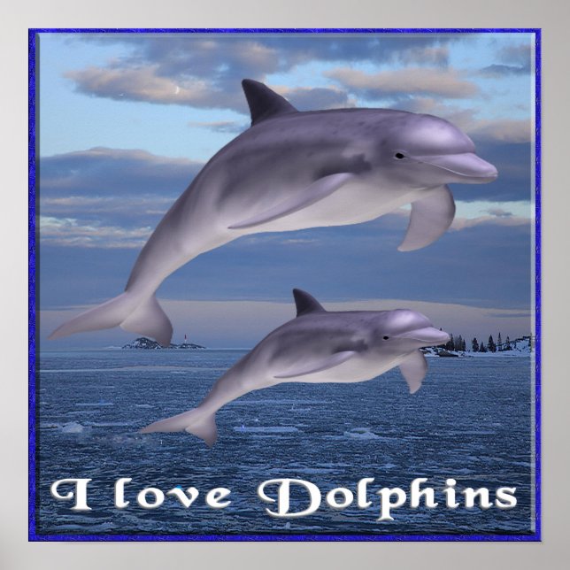 J'aime affiche des dauphins (Devant)