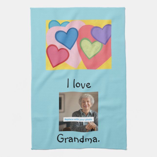 J'aime grand-mère, serviettes de cuisine à coeur p (Vertical)
