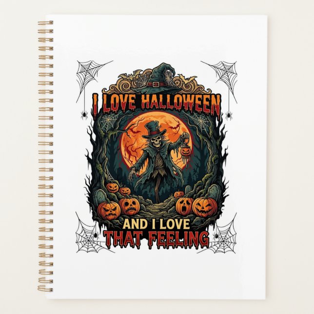 J'aime Halloween Squelette Épouvantail Pleine Lune (Devant)