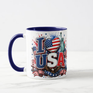 J'aime la tasse de football patriotique USA Drap