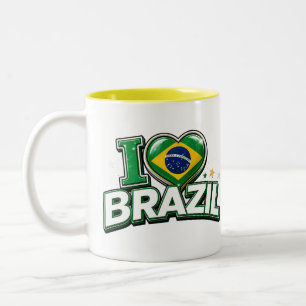 J'aime le Mug de fan de foot patriotique du Brésil