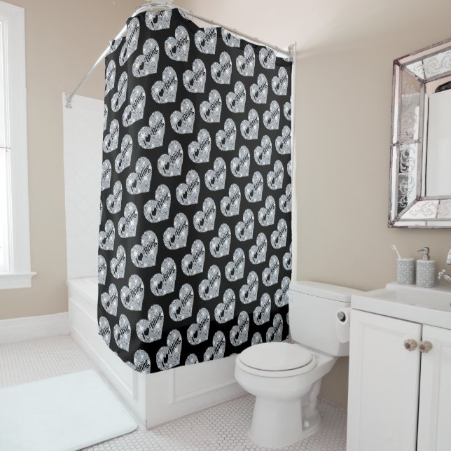 J'Aime Le Rideau De Douche À Motif Bling (En situation)