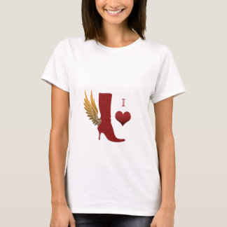 J'aime le rouge de botte d'aile d'ange de T-shirt