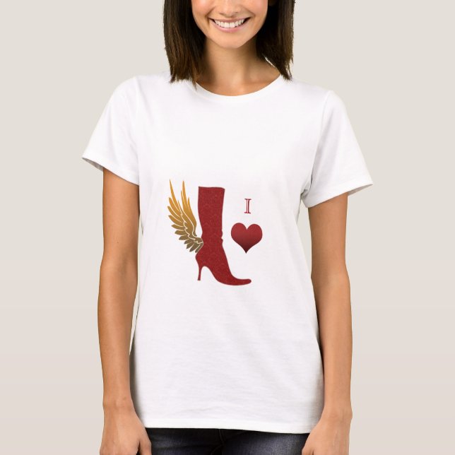 J'aime le rouge de botte d'aile d'ange de T-shirt (Devant)