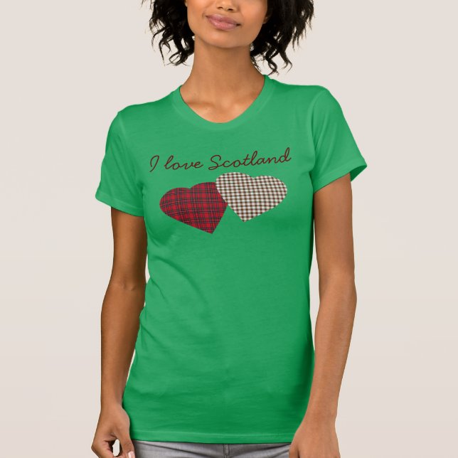 J'aime le T-shirt de coeurs de tartan de l'Ecosse (Devant)