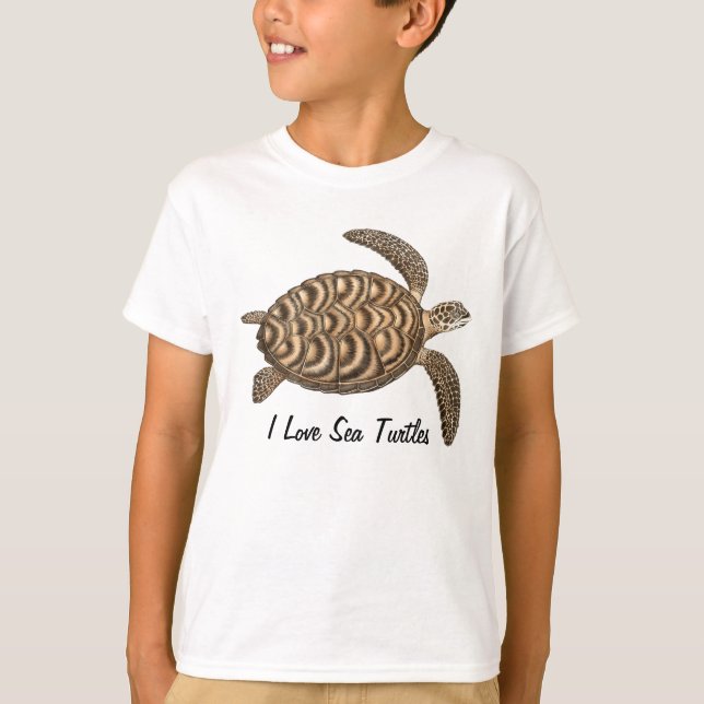 J'aime le T-shirt d'enfants de tortues de mer (Devant)