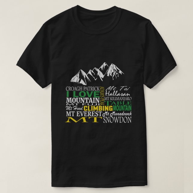 J'aime le T-shirt noir d'alpinisme (Design devant)