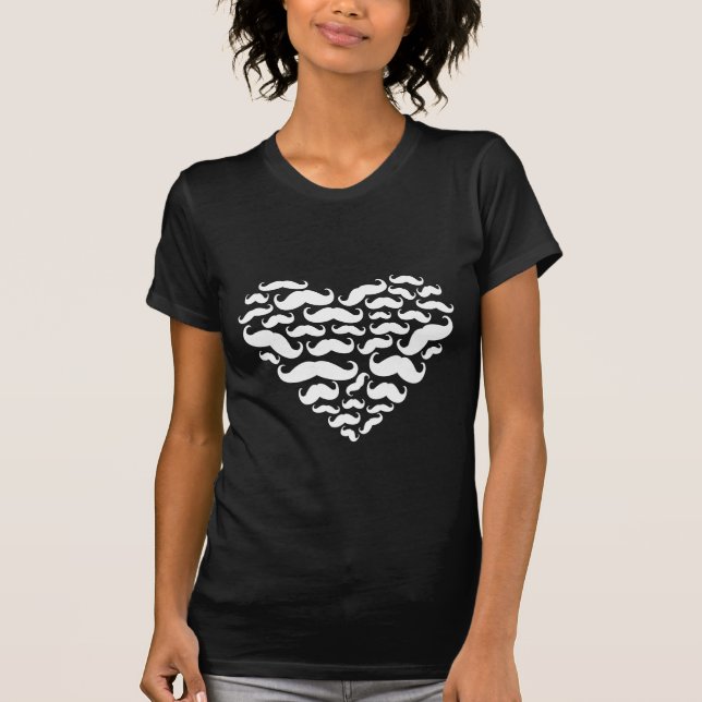 J'aime le T-shirt noir et blanc de moustache (Devant)