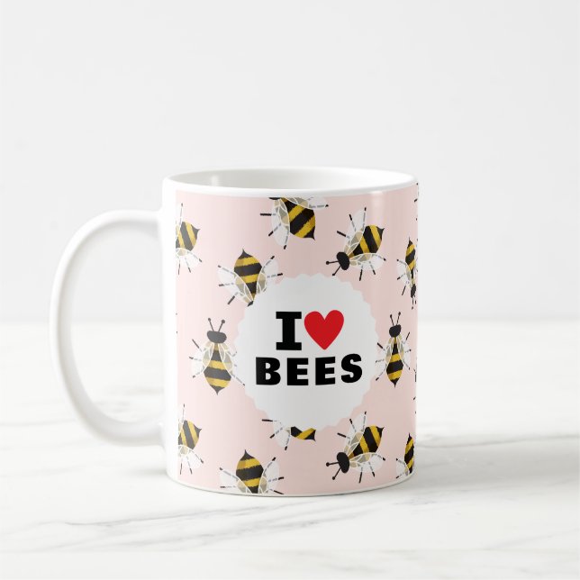 J'Aime Les Abeilles Motivées Pale Rose Café Mug (Gauche)