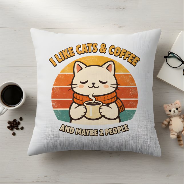 "J'aime les chats et le café" Coussin humoristique (Créateur téléchargé)